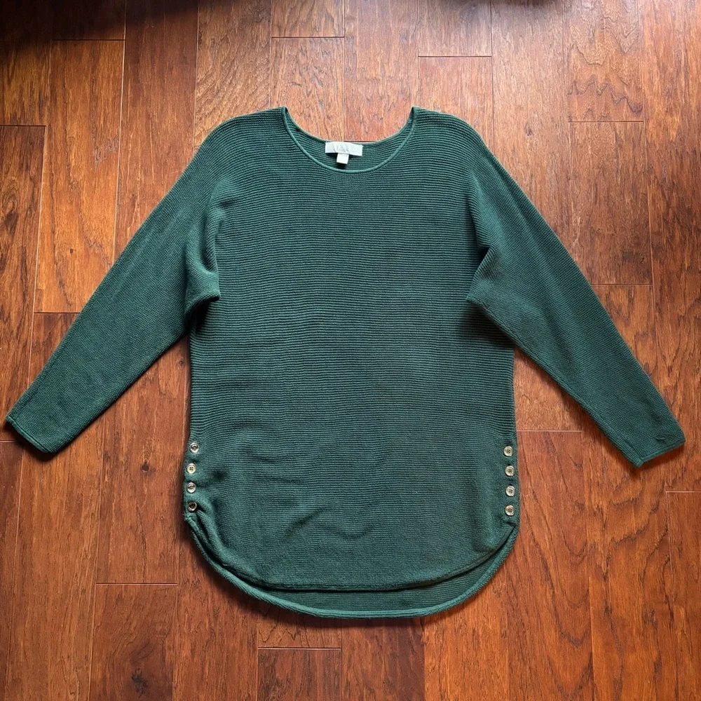 Michael Kors Forest Green Dolman Sleeve Knit Sweater | Size L | Button Hem
